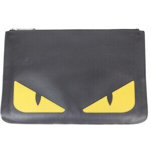 FENDI Bugs Eye Clutch Bag Black Yellow Leather Monster Shoulder